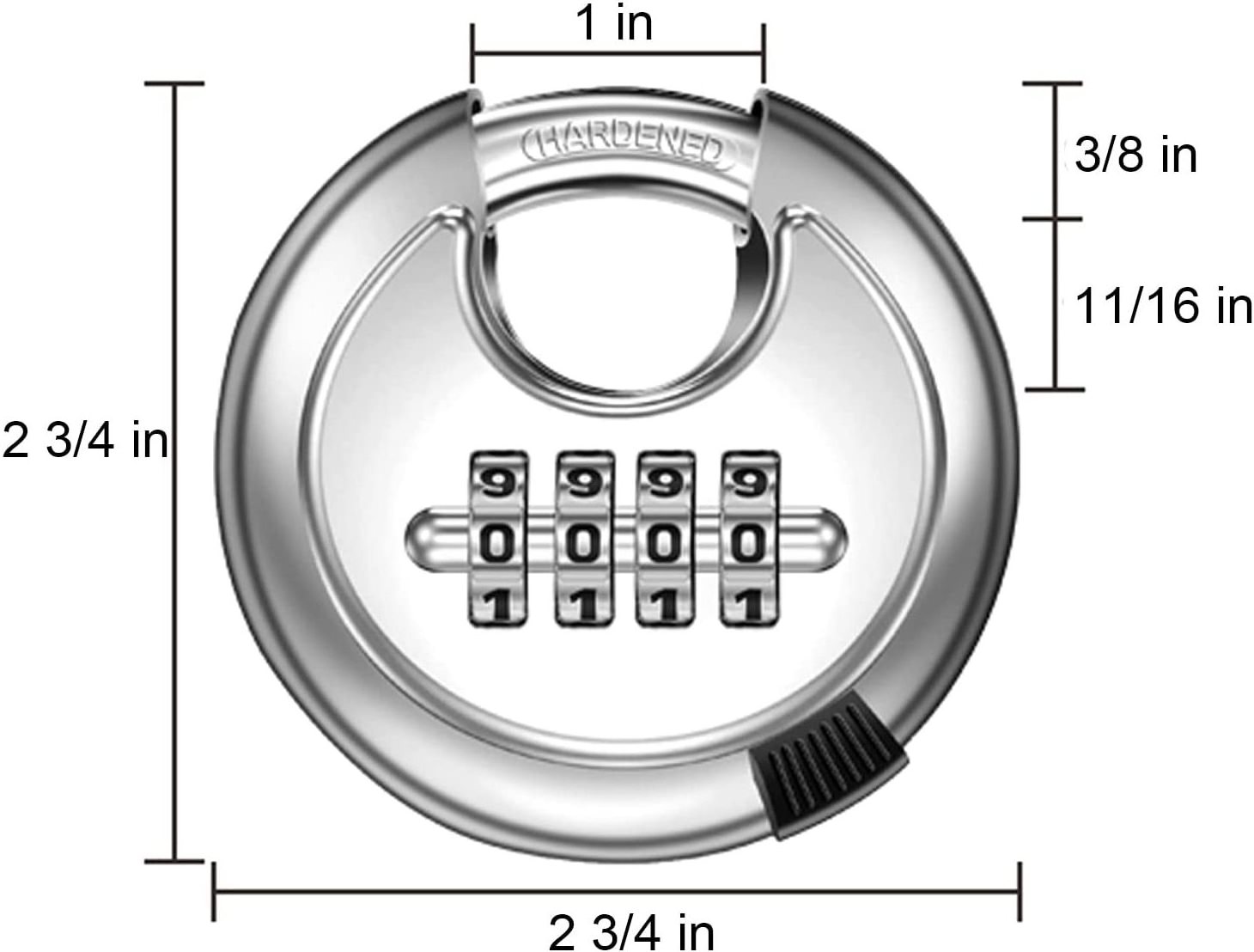 Stainless Steel Round Combination Lock Resettable Hardened Heavy duty 4-Digit Weatherproof Keyless digit Discus disc padlock