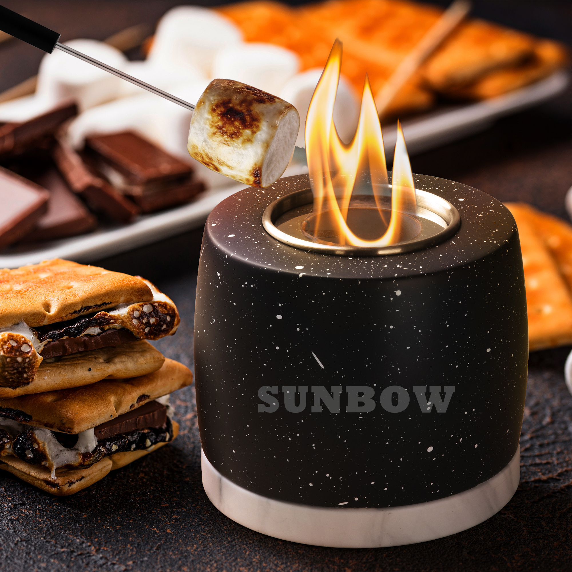 Sunbow Indoor Mini Tabletop Fire Pit Smokeless Tabletop Bioethanol Fireplace Concrete Round Table Top Bio Ethanol Fire Pit Bowl