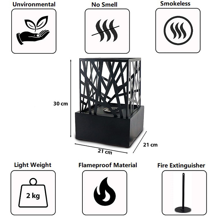 Hot Selling Tabletop Fireplace Metal square Fire Pit Dining Table Decorative Bioethanol Fireplace For Indoor Outdoor