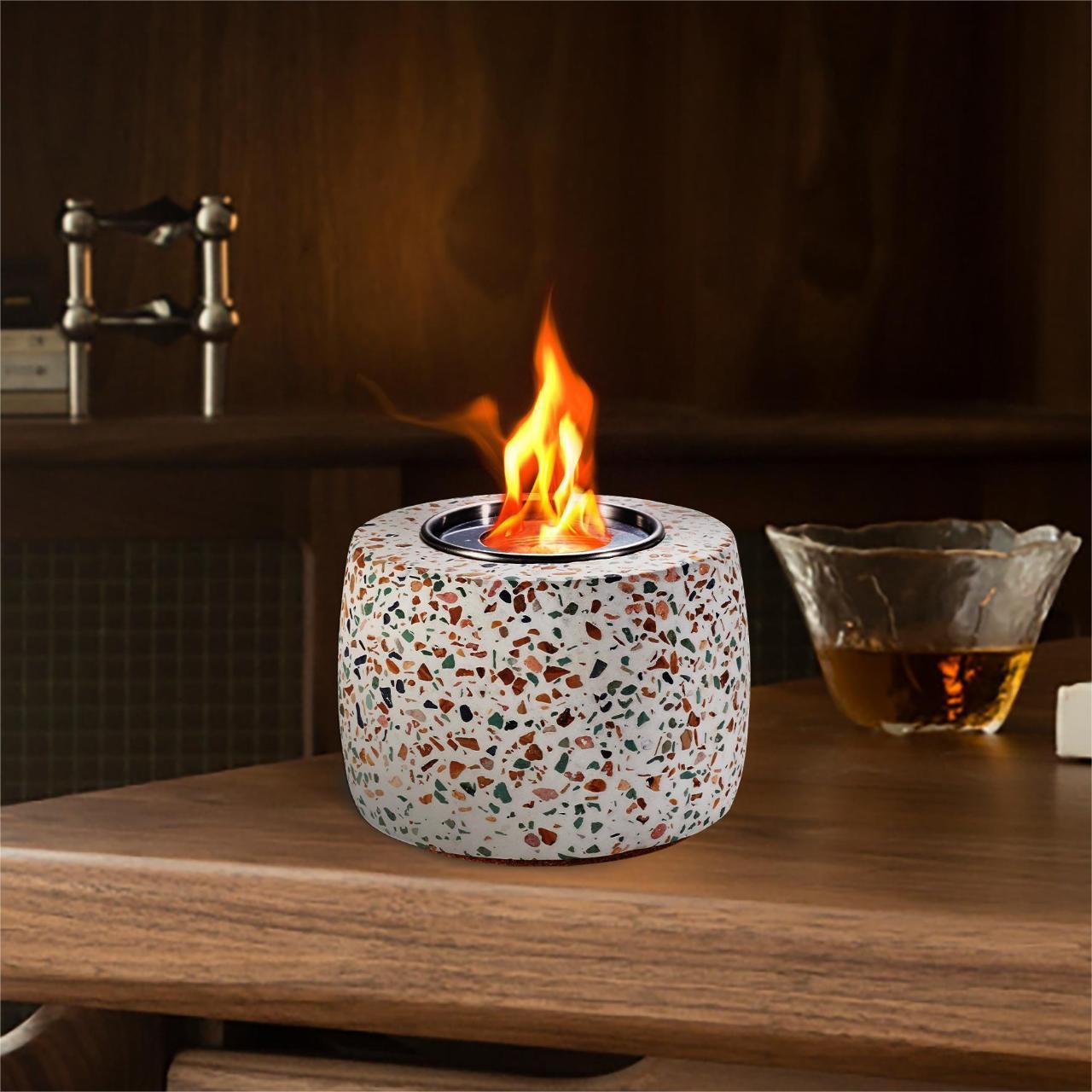 HOT SALE terrazzo Rubbing Tabletop Bio Ethanol Fireplace Smores Maker Tabletop Fire Pit Portable Table Top Fire Pit Bowl