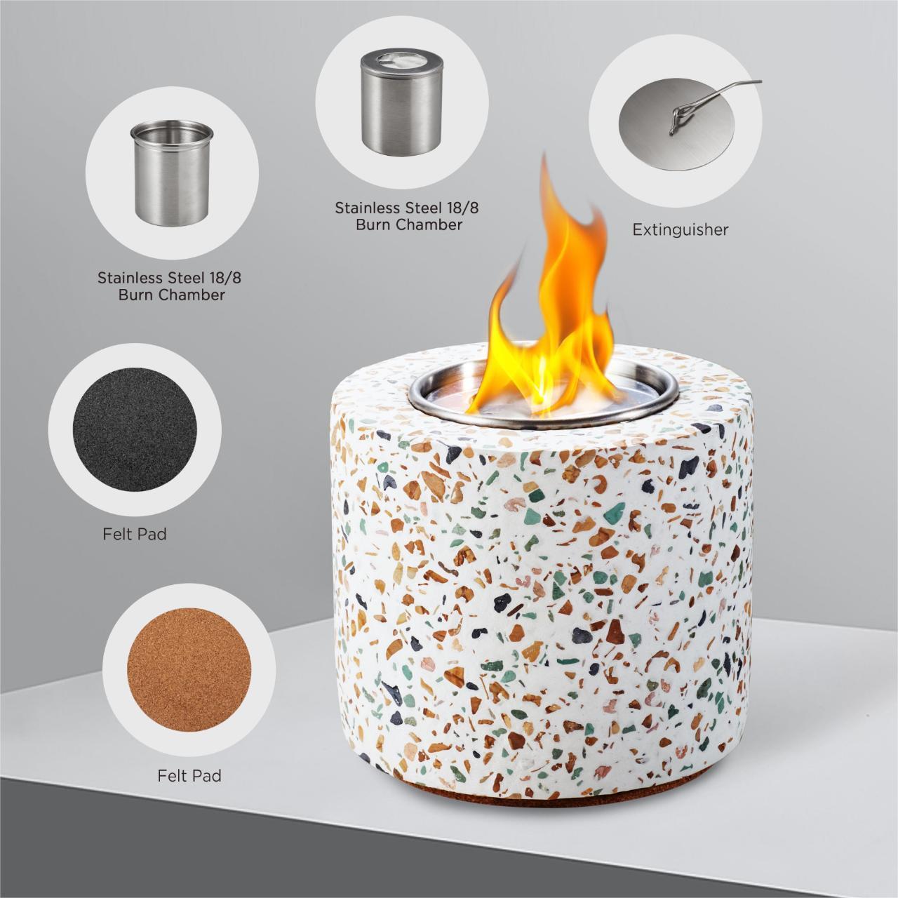 HOT SALE terrazzo Rubbing Tabletop Bio Ethanol Fireplace Smores Maker Tabletop Fire Pit Portable Table Top Fire Pit Bowl