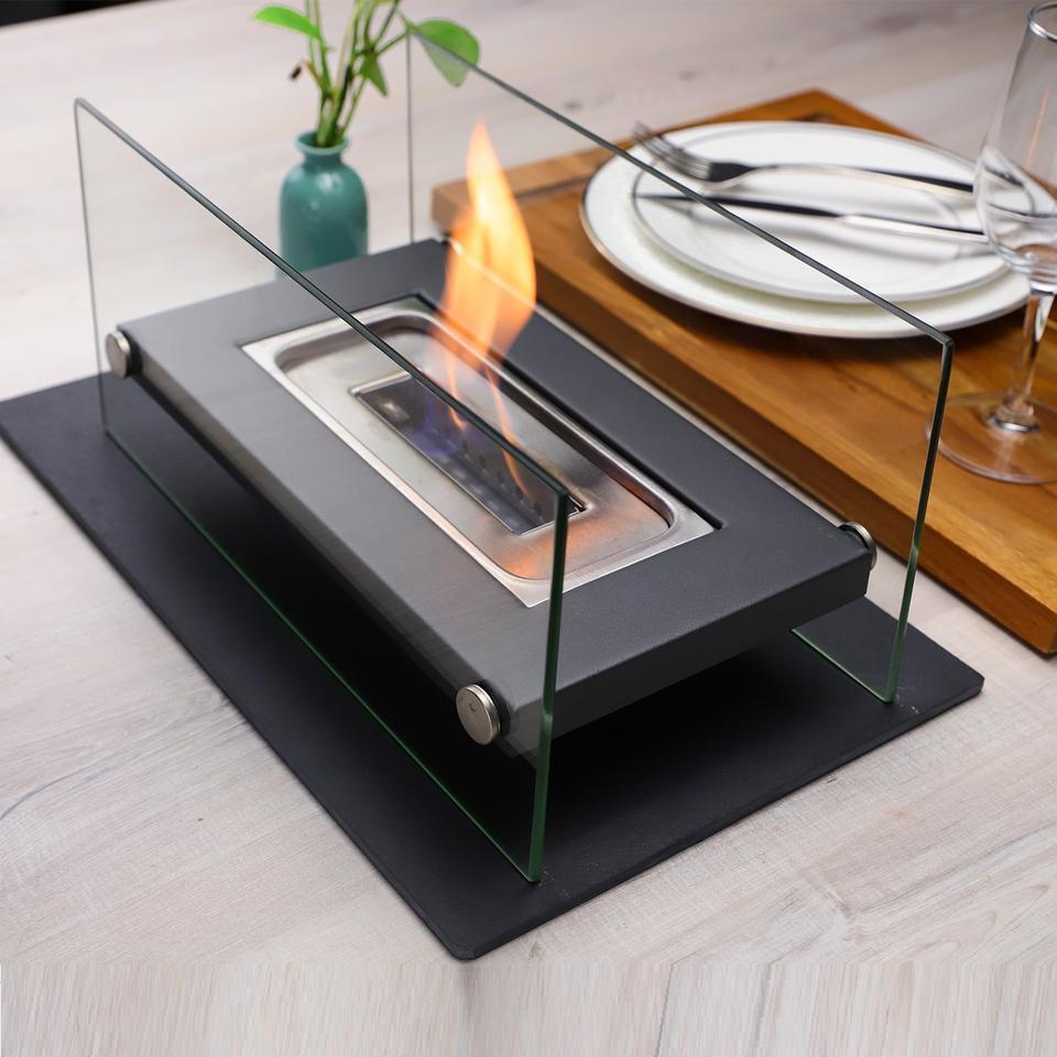 Mimi Indoor Tabletop Fireplace Rectangle Table Top Bioethanol Fireplace S'mores Maker Portable Realistic Burning Fire Bowl