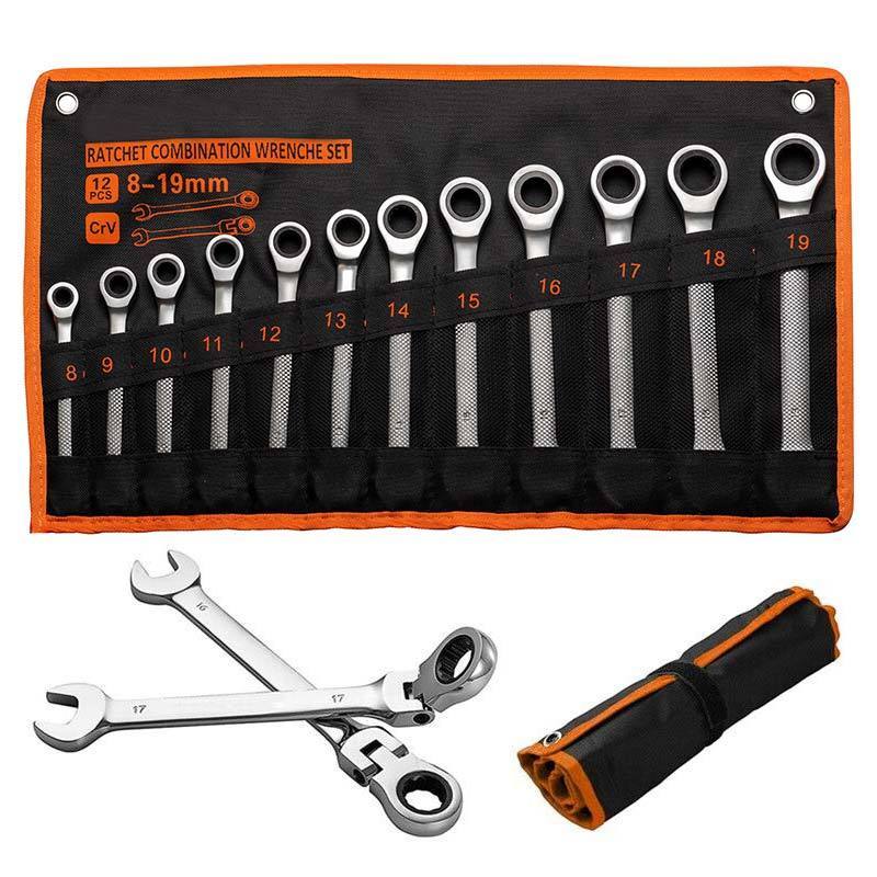 Sunbright Ratchet Spanner Set Ended Torque Force Hand Tool Kit Carbon Steel Handle Flex Reversible Combination Wrenches