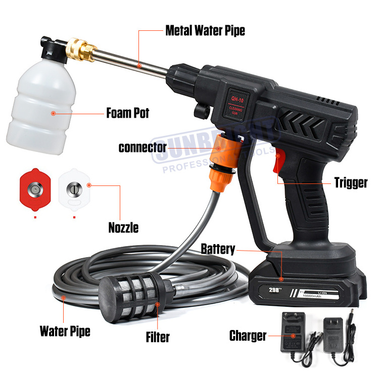 Portable High Pressure 21V Lithium Electric Battery Rechargeable Car Wash Cordless Pressure Washer Gun