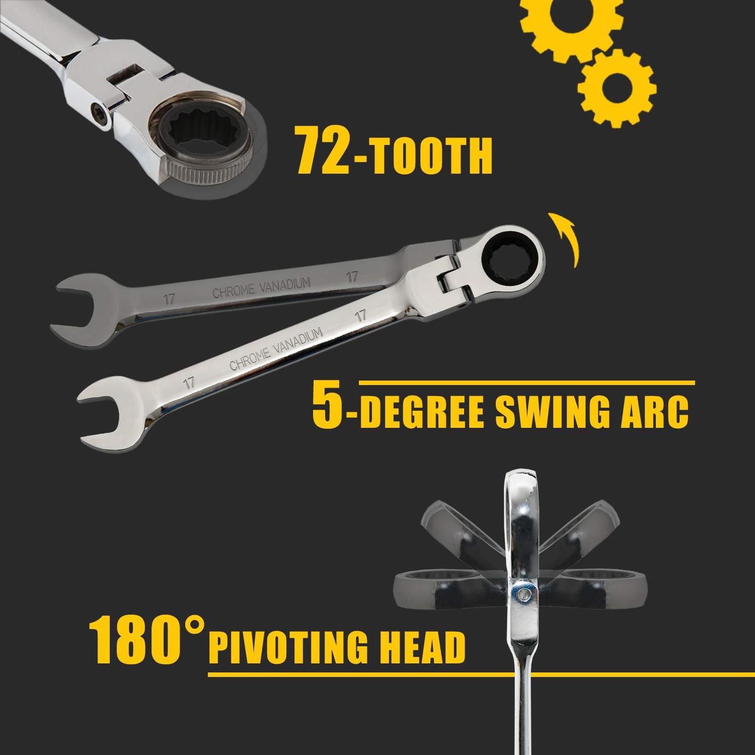 Sunbright Ratchet Spanner Set Ended Torque Force Hand Tool Kit Carbon Steel Handle Flex Reversible Combination Wrenches