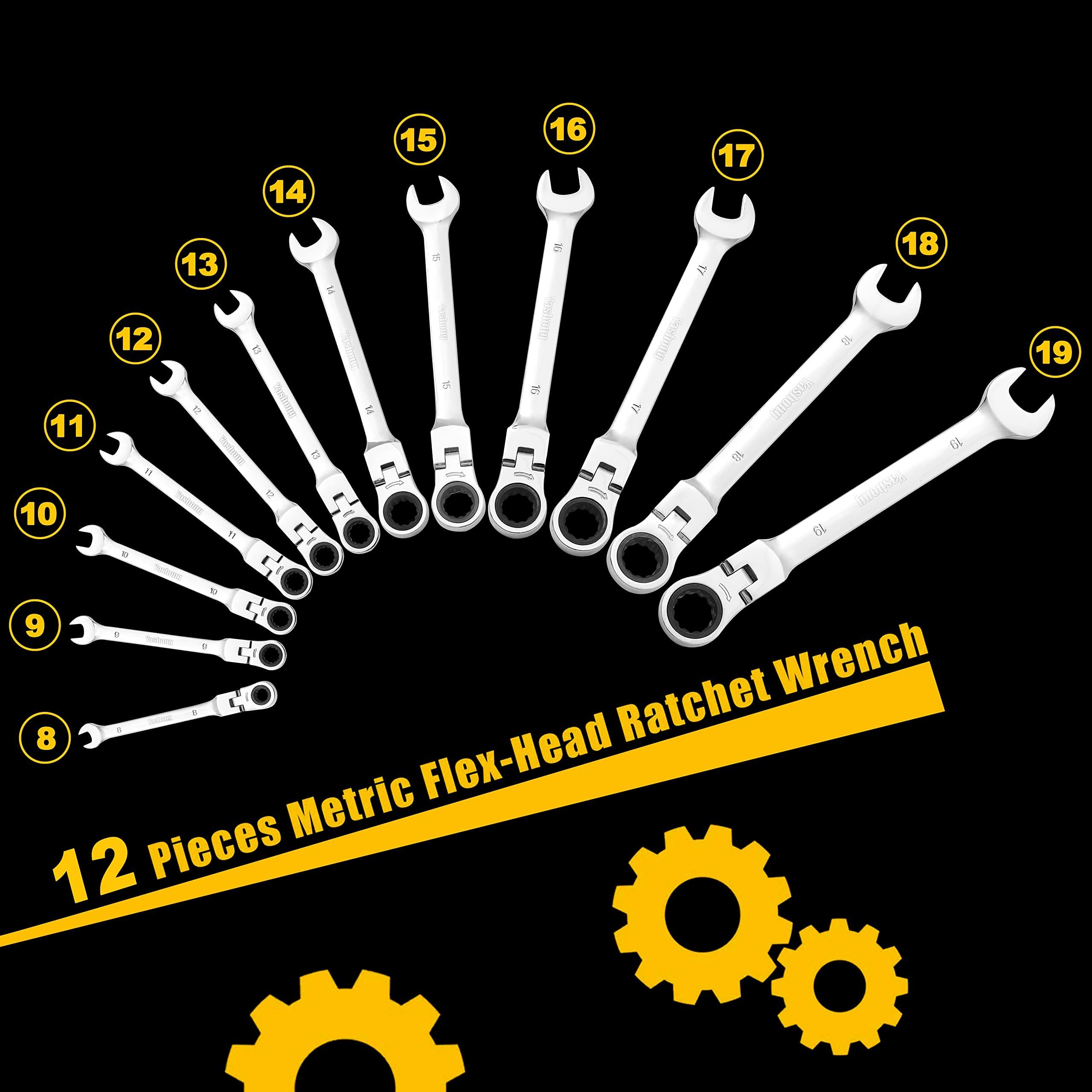 Sunbright Ratchet Spanner Set Ended Torque Force Hand Tool Kit Carbon Steel Handle Flex Reversible Combination Wrenches