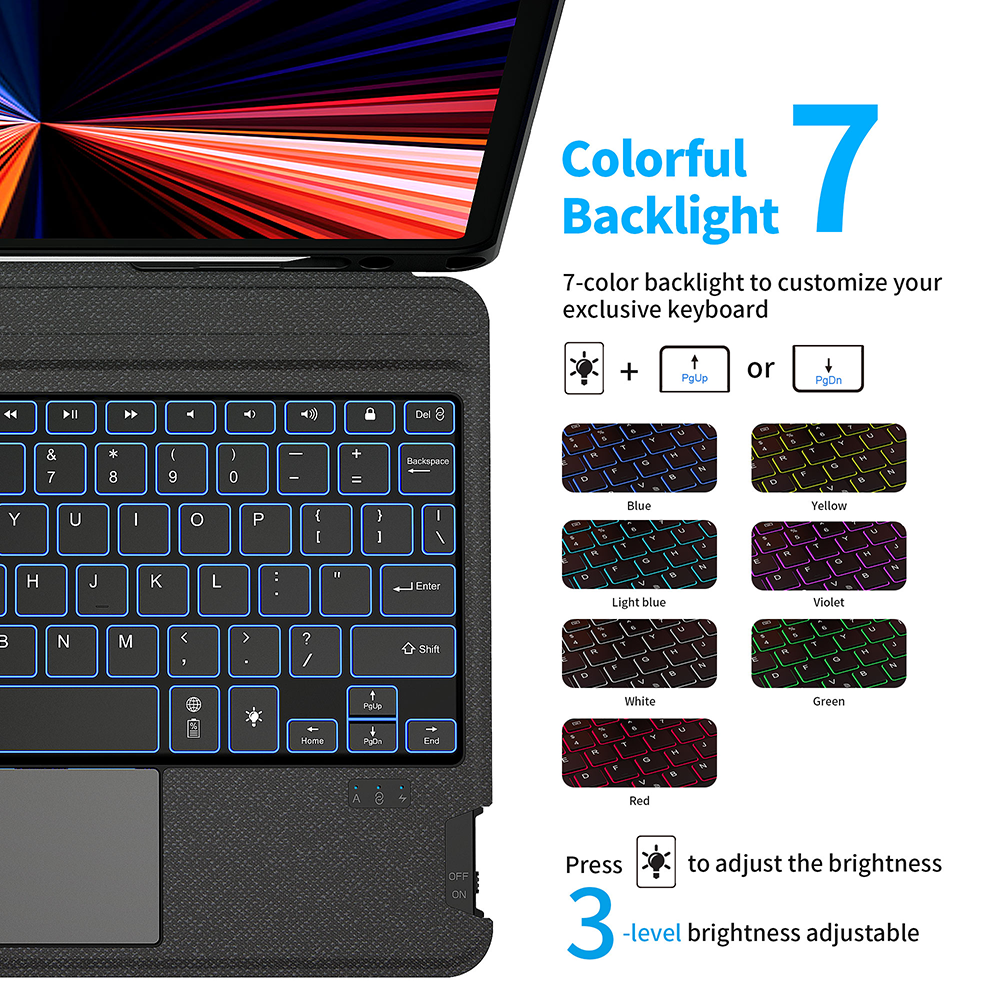 For iPad Pro12.9-2020 Tablet Wireless Keyboard 2021Pro Keyboard Protective Case with Colorful Backlight Second-control Keyboard