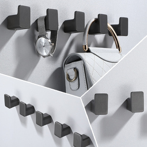 Modern Grey Metal Bathroom Wall Hooks Home Self Adhesive Space Aluminum Clothes Robe Towel Hooks