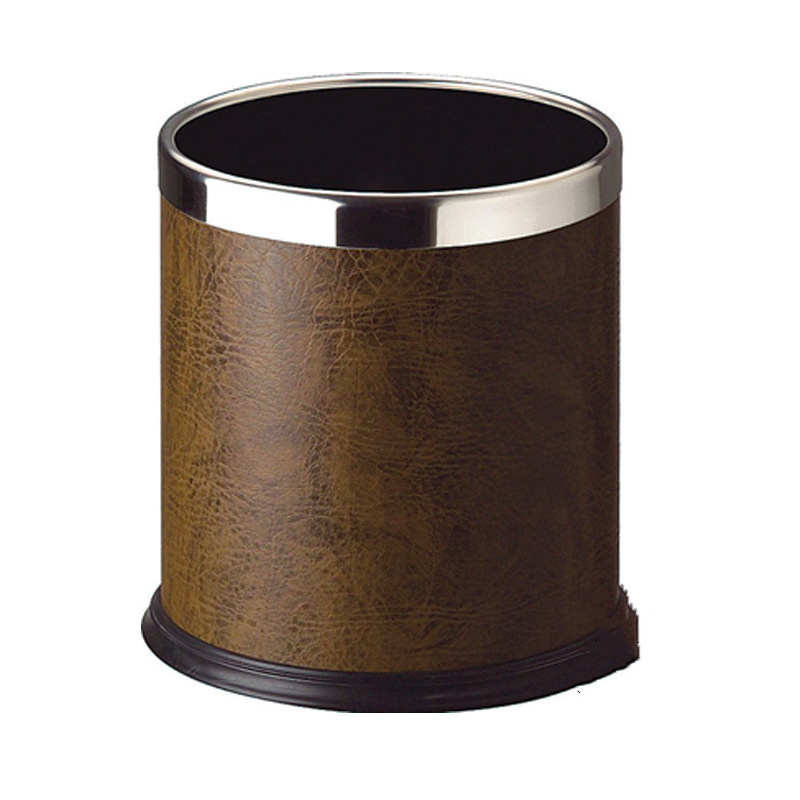 High-end Open Top Artificial Leather Garbage Bin Double Layer Round Room Trash Can