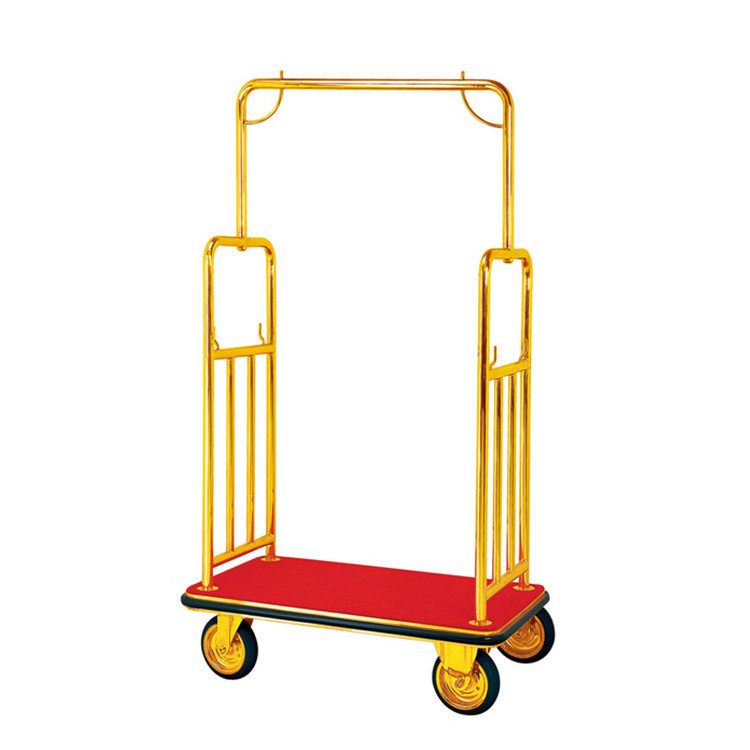 High Quality Gold Stainless Steel Hotel Luggage Carriers Bellman Cart