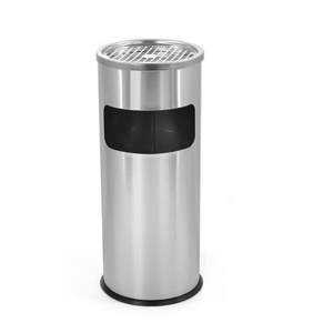 Popular Round Shape Outdoor Waste Bin Silver Stainless Steel Ash Lid Lobby Trash Can Metal Rubbish Bin