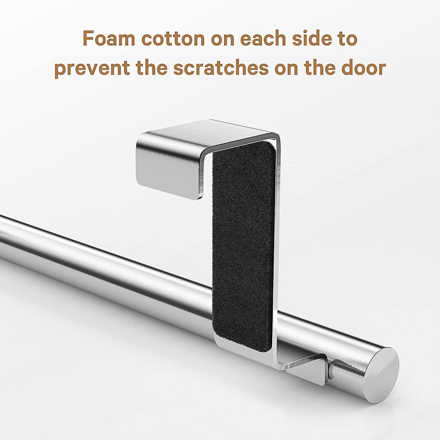 Brushed Silver Stainless Steel Over The Door Towel Rack Hanging on Cabinet Kitchen Towel Holder