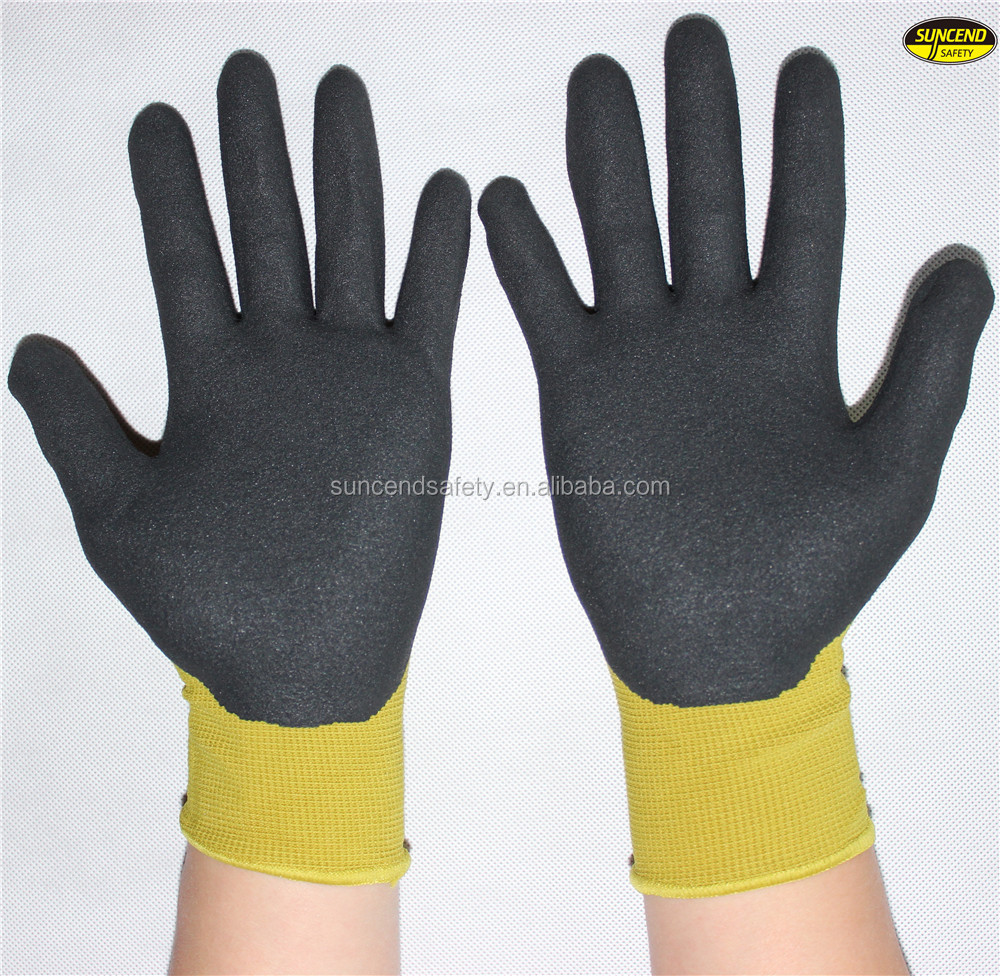 Diesel mechanical working protection safetguard great grip sandy nitrile coated gloves