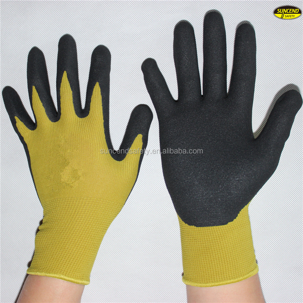 Diesel mechanical working protection safetguard great grip sandy nitrile coated gloves