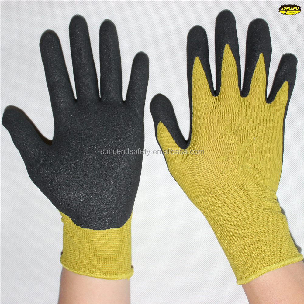 Diesel mechanical working protection safetguard great grip sandy nitrile coated gloves