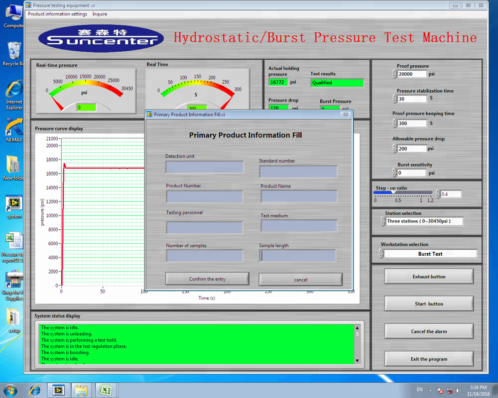 SUNCENTER 10 bar-600 bar high air pressure test bench