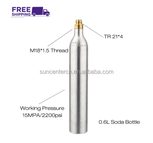 Food Grade Aluminium Soda C02 Gas 0.6l Soda Cylinders Co2 Cartridge for Soda Maker