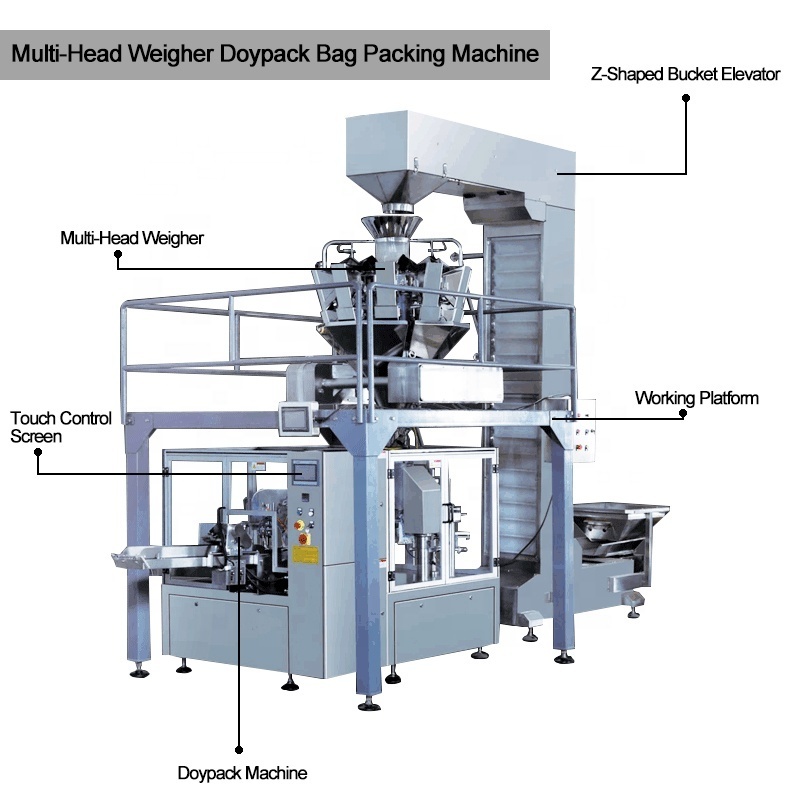 Automatic doypack sugar cookies biscuits chips pet frozen food Multi-Function snacks premade bag packaging machine