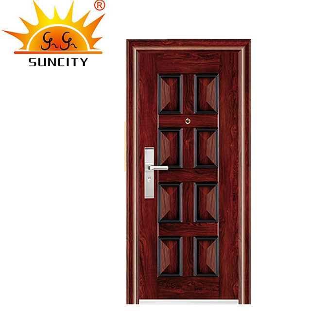 manufacturer simple design pressed 8 panel metal entry door