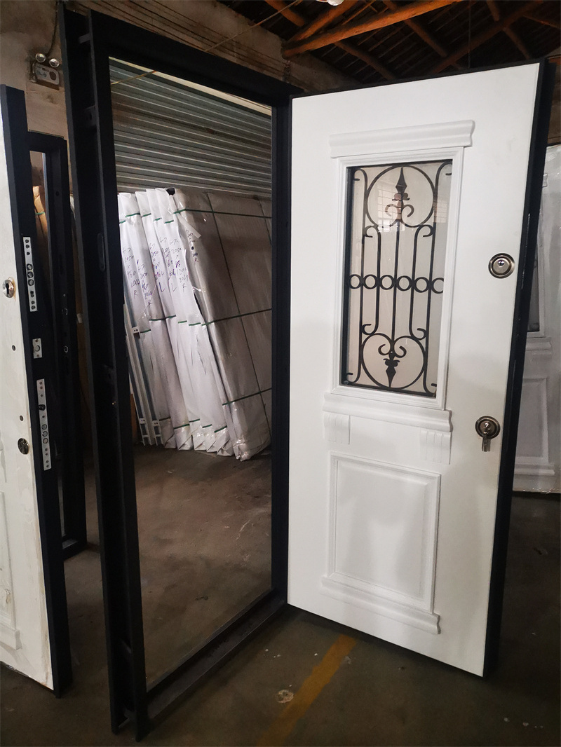 Sun City decorative metal custom steel security door Made Powder Coating Commercial glass steel door