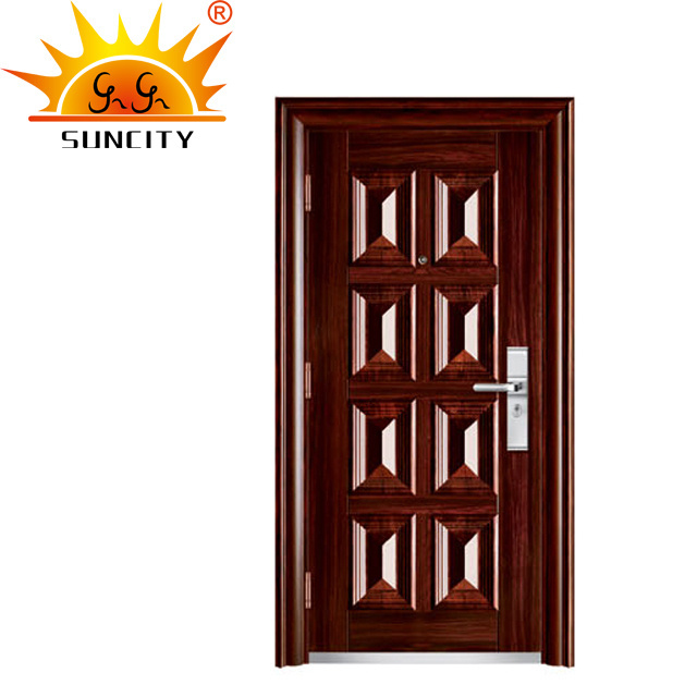 manufacturer simple design pressed 8 panel metal entry door