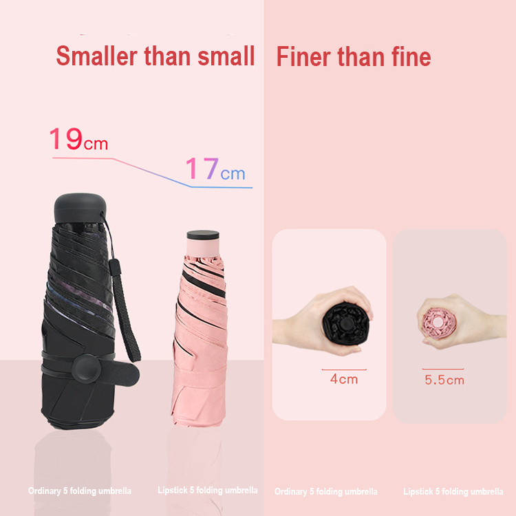 Print Logo Rainy Day Super Mini Portable Travel Sun Uv Protection Compact Pocket 5 Fold Foldable Umbrella