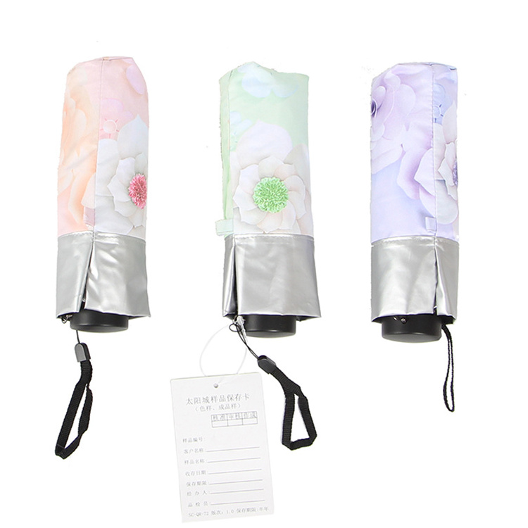 Flowering Print Windproof Silver Uv Protection 5 Folding Umbrella