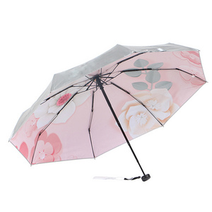 Flowering Print Windproof Silver Uv Protection 5 Folding Umbrella