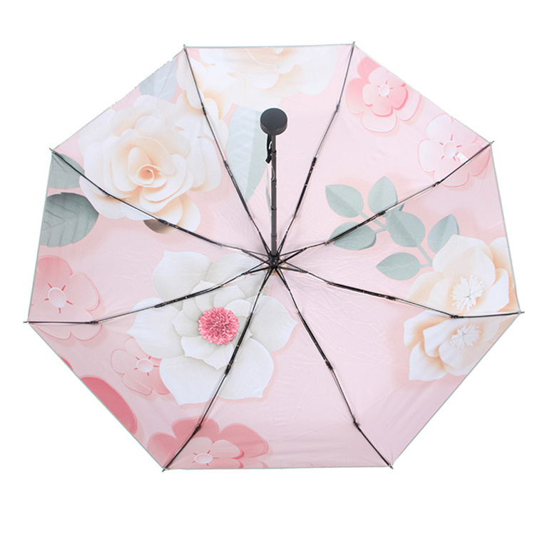 Flowering Print Windproof Silver Uv Protection 5 Folding Umbrella