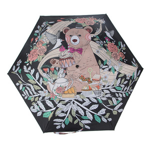 Cute Bear Print Luxury Mini Pocket Woman Uv 5 Fold Umbrella