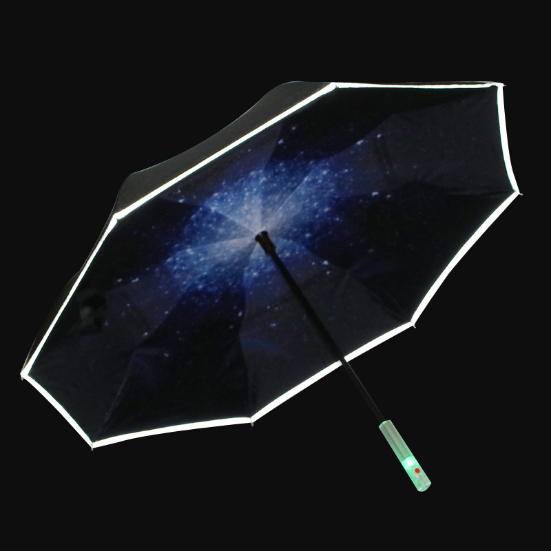 The Flashlight Led Handle Sos Light Reflect Invert Reverse Umbrella With Lamp