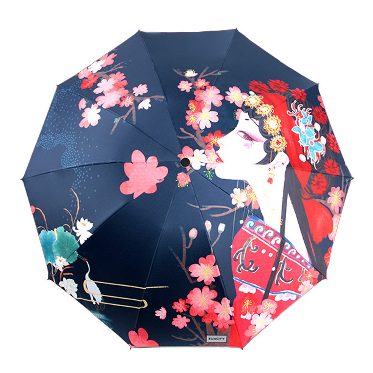 2021 New Invention 3 Folds Automatic Sun Resistance Coating Printed Umbrella