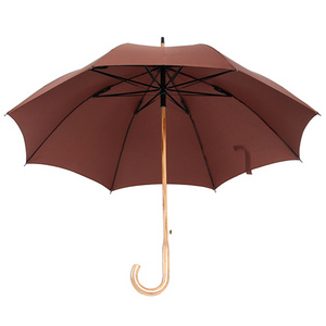 Brown Durable Big Size Strong Windproof Straight Wooden Shaft And Wood Curve Handle Umbrellas