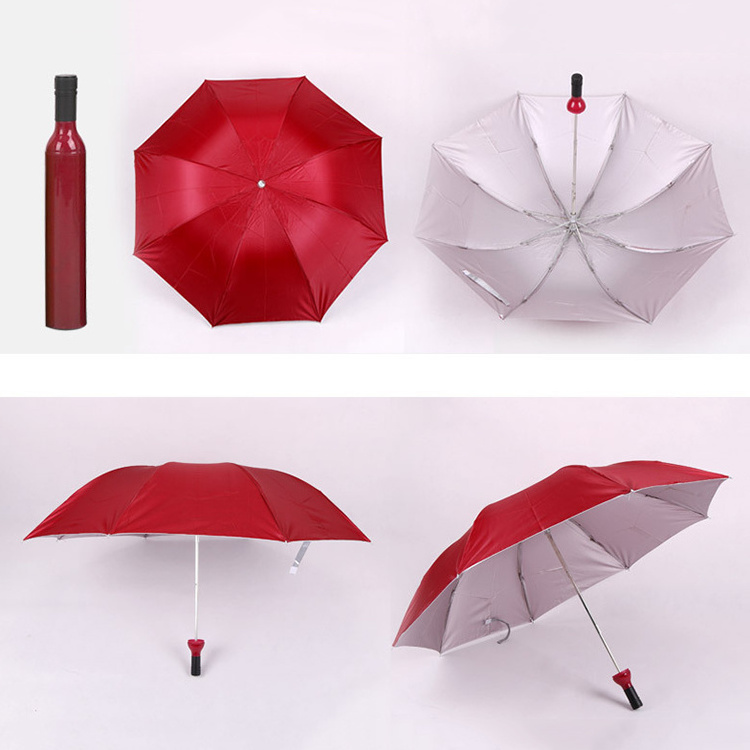 Custom Wholesale Cheap Print Bottle Beer 3 Folding Wine Umbrella