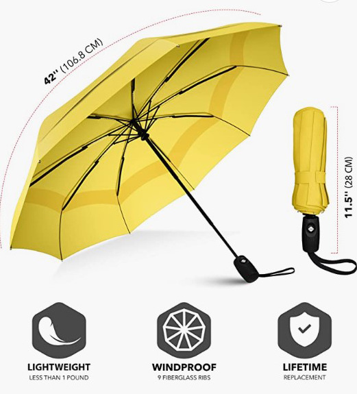 Windproof Travel - Wind Resistant, Small - Compact, Light, Strong Steel Shaft, Mini, Folding and Portable Umbrella Automatic