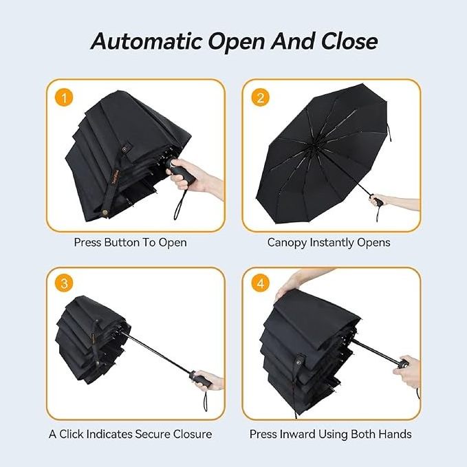 Sun City Large Wind Resistant Travel Compact Folding Umbrellas Auto Open Close with 10 Ribs golf collapsible travel umbrella