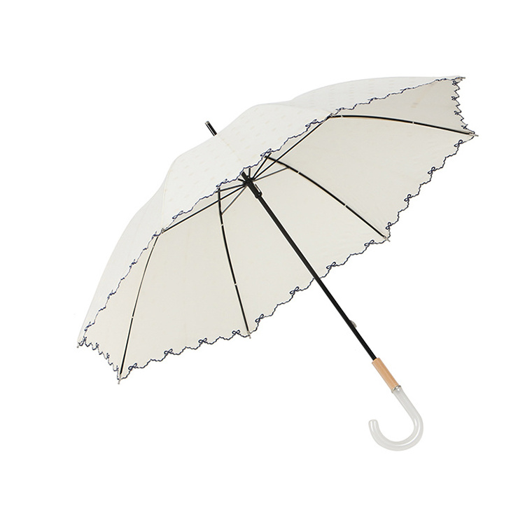 Beautiful White Retro Sunny Long Handle Romantic Lady Umbrella With Lace Edge