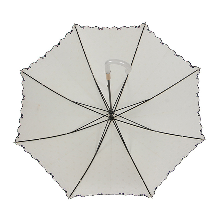 Beautiful White Retro Sunny Long Handle Romantic Lady Umbrella With Lace Edge