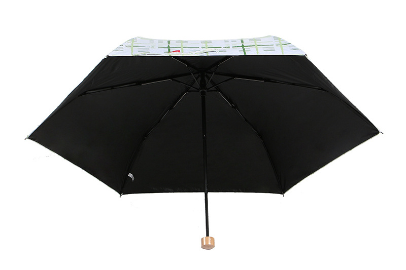 Unisex 190T pongee UVA UVB block black coating 3 folds pocket umbrella with pouch