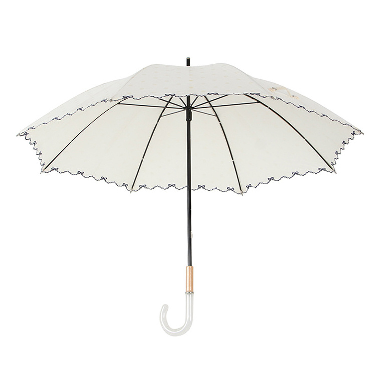 Beautiful White Retro Sunny Long Handle Romantic Lady Umbrella With Lace Edge