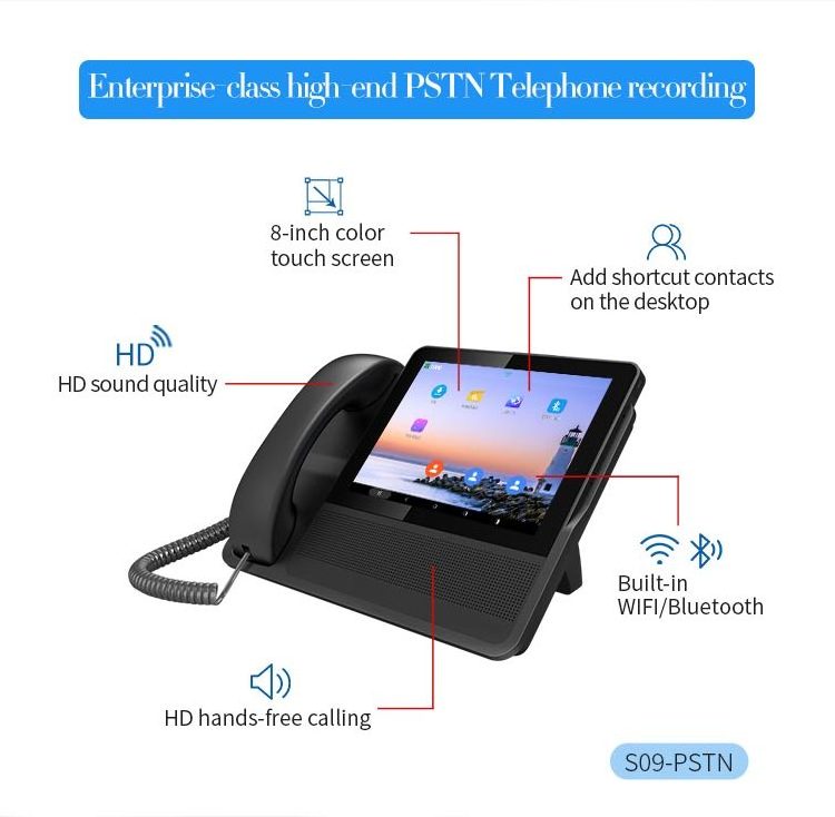 VOIP IP Phone 8inch WiFi Android Smart HD Video Phone for business conference hotel home PSTN+IP Video Phone