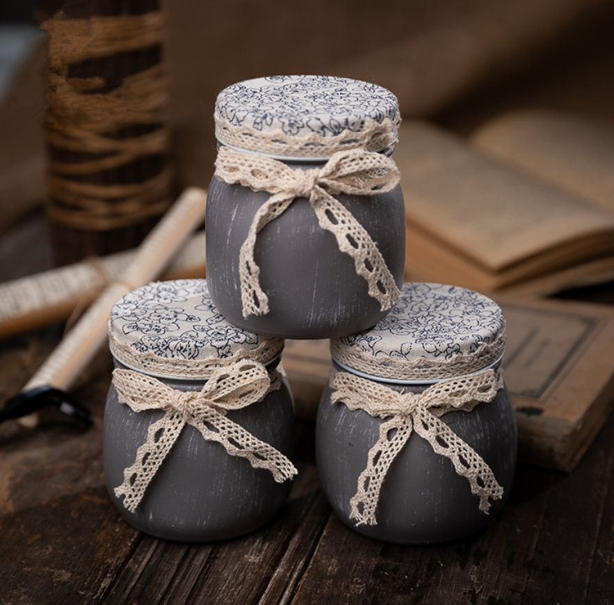 Wholesale Floral lace  Eco Friendly Candle Jar With Lid Scented Candle