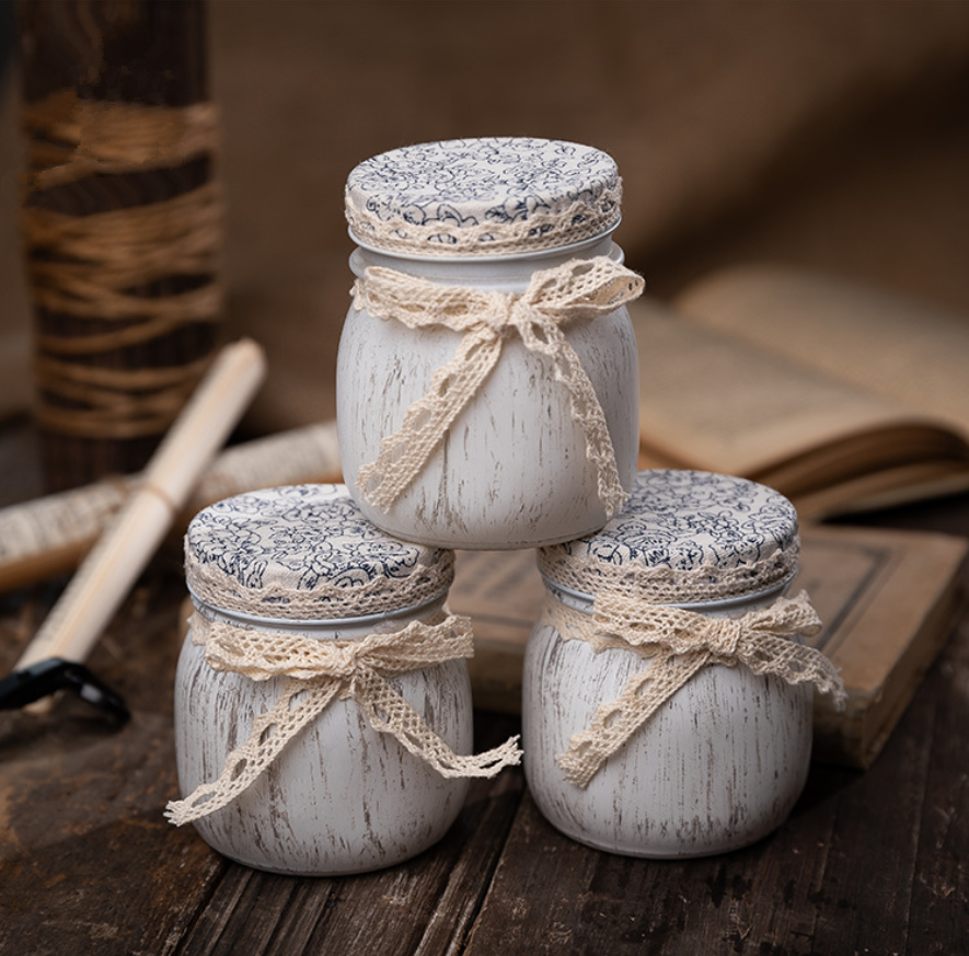 Wholesale Floral lace  Eco Friendly Candle Jar With Lid Scented Candle