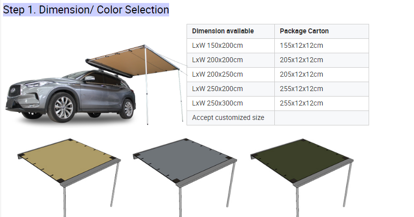 Outdoor car side sunshade canopy side tent car sun protection vehicle side roof awning with waterproof fabric