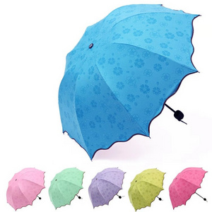 SUNDAY ladies 3 fold color flower change parasol umbrella