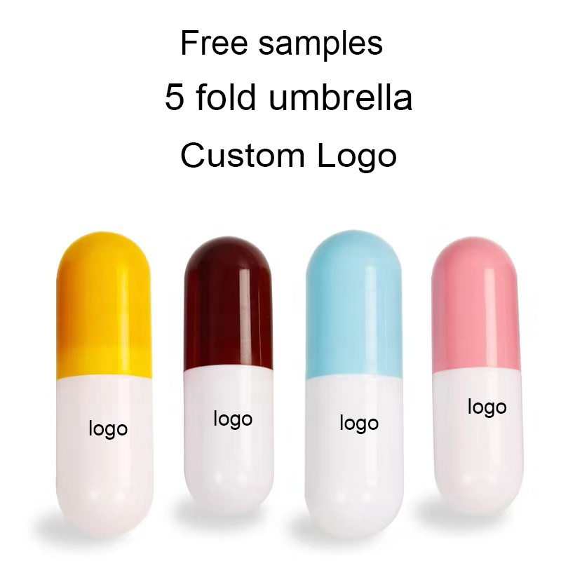 Sunday Mini Capsule Shaped 5 folding umbrella Mini Pocket Folding Promotional gift custom print cheap Capsule Umbrella