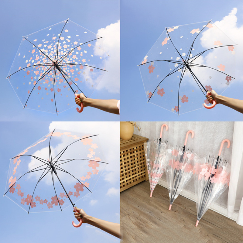 Sunday transparent POE straight umbrella cute student youth long handle hook