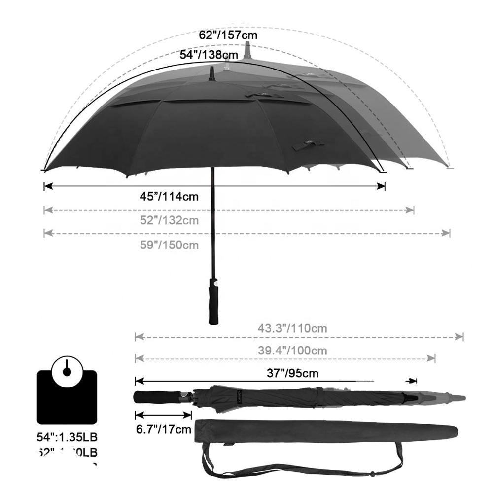 Sunday  Extra Large Oversize Double Canopy Vented Windproof Waterproof Golf Umbrella