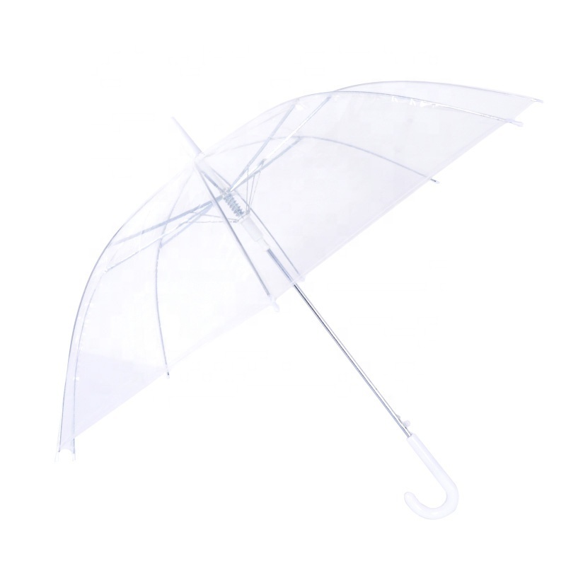 SUNDAY Cheapest Disposable automatic colorful Long Handle Straight PVC POE dome paraguas transparent Clear Umbrella