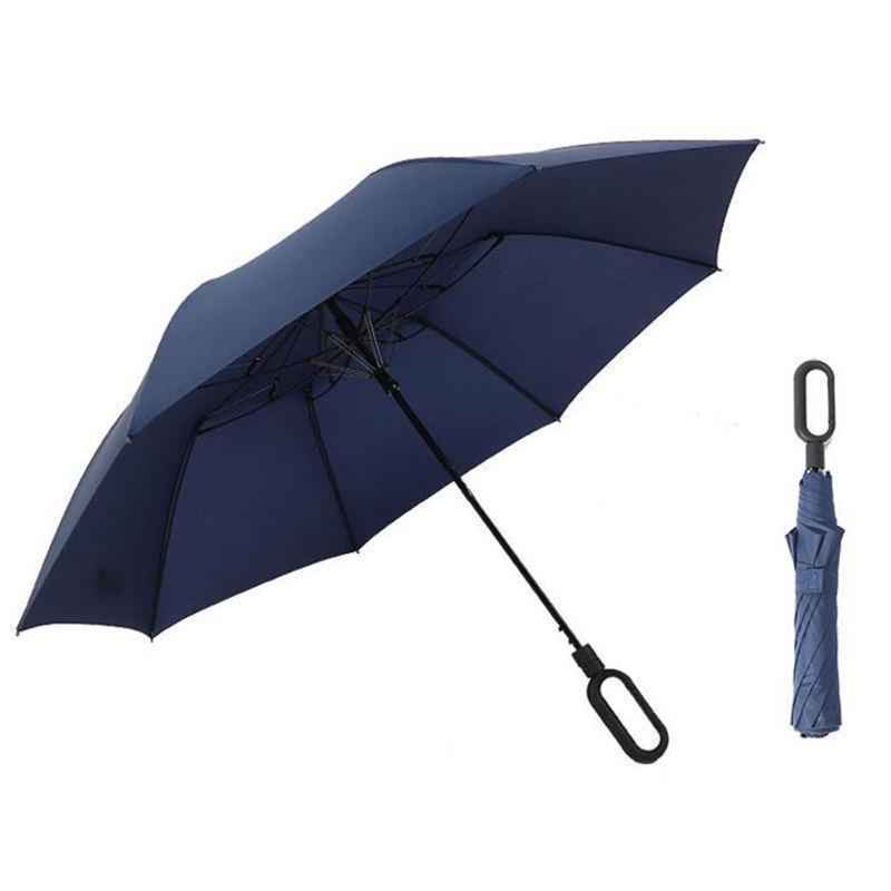 Sunday Wholesale custom LOGO automatic golf 2 folding Umbrellas  with C-Hook